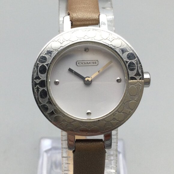 Coach Bridgit Watch Women 27mm Silver Tone Leather Band New Battery - Picture 1 of 16